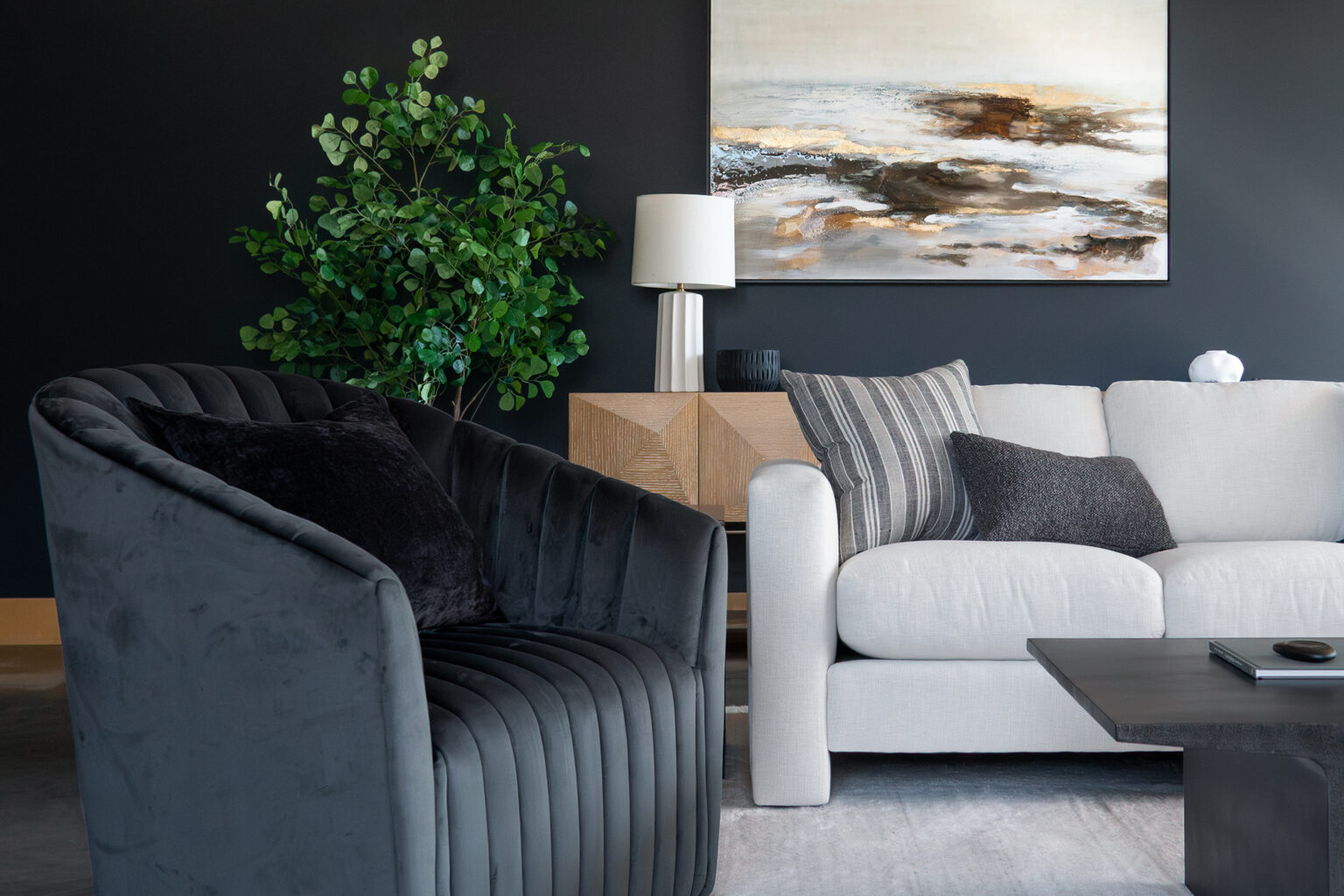 Contemporary living room with cozy accents